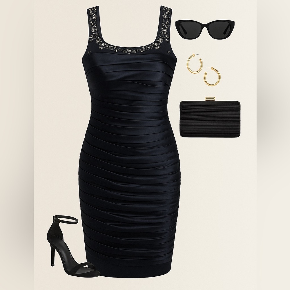 Adrianna Papell Black Embellished Bandage Mini Dress